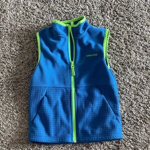 Kids. Lands' End Bright Blue Fleece Vest with Neon Green Trim. Size 6-7.